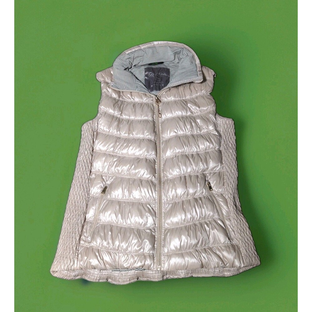 CALVIN KLEIN PERFORMANCE GOLD METALLIC PREMIUM DOWN PUFFER VEST WOMEN'S XL